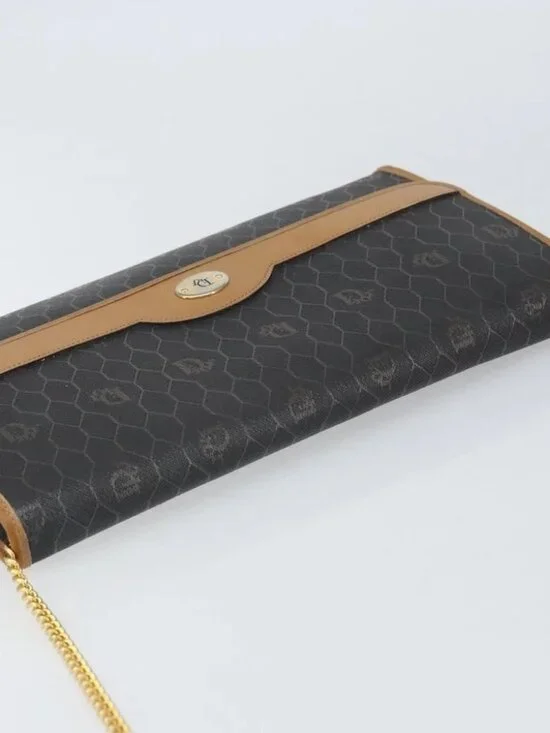 Christian Dior Honeycomb Canvas Chain Shoulder Bag PVC Black Gold Auth - Picture 5 of 15